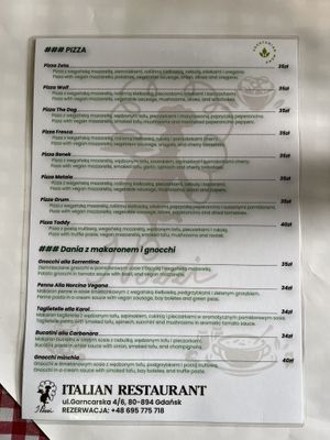 Vegan menu July 2024  at I Pazzi in Gdansk