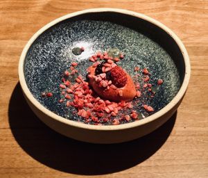 Rhubarb ice cream at Quintonil in Mexico City