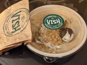 Hummus plate to go. at Vish in Hollywood