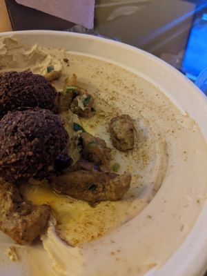 Hummus with vegan shawarma and falafel. at Vish in Hollywood