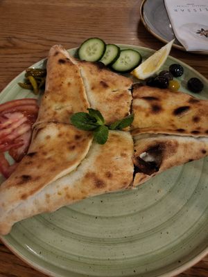 lebanese spinach pizza, too sour for us at Elissar in Vienna