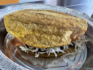 Patacón chimi is gluten-free!   at Next Stop Vegan - Washington Heights in New York City