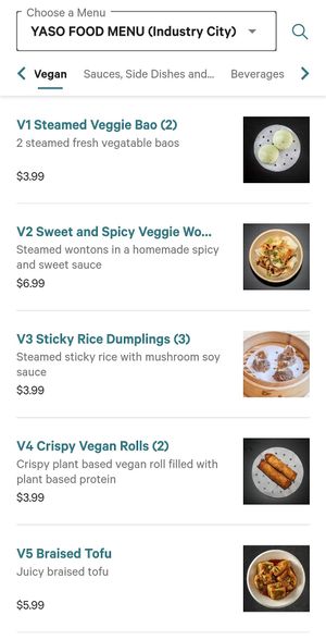 Vegan menu (1/3) at Yaso in New York City