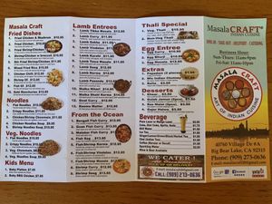 Full menu - back at Masala Craft in Big Bear Lake