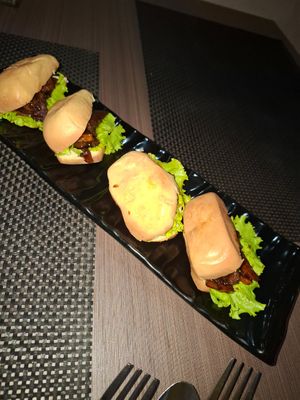 Pork belly buns at Circle Point Vegan Eatery in Jimbaran