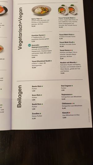 The vegan and vegetarian menu options at Akakiko in Salzburg