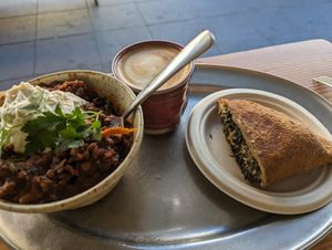 Chili, coffee, spanakopita at Chantal Organics - Restaurant in Napier
