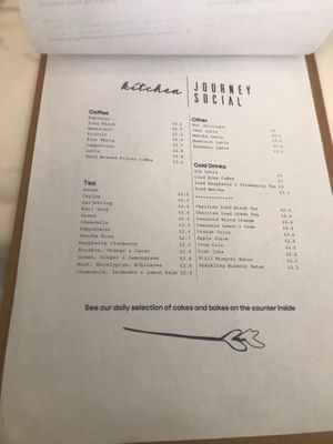 Drinks menu at Journey Social Kitchen in Lancaster