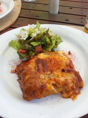 Main course of the menu do dia was a delicious cannelloni and salad. at Cor de Tangerina in Guimaraes