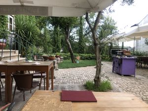 The patio at Cor de Tangerina in Guimaraes