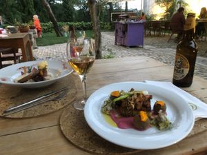 A shot that includes my partner’s veggie dish at Cor de Tangerina in Guimaraes