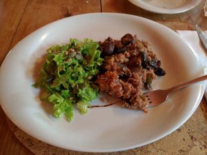 Economic meal special - vegan adaptation of local stew-like dish with salad at Cor de Tangerina in Guimaraes