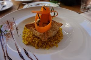 Dish of the day: Vegetable puff pastry and turmeric rice at Cor de Tangerina in Guimaraes