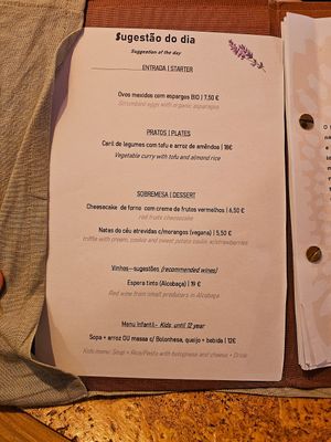 Today's menu. at Cor de Tangerina in Guimaraes