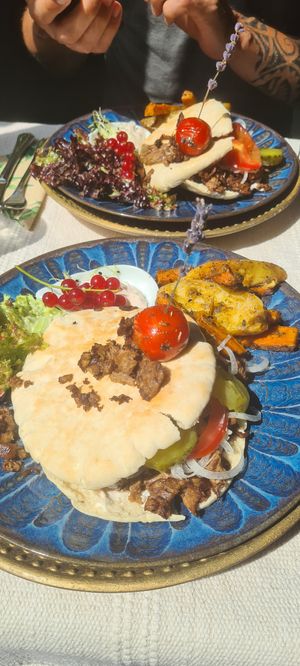 Vegan pulled pork pita with roasted vegetables at Waldbaden Restaurant in St Vith