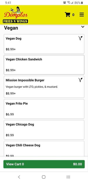 Menu at Dimples Fries N Wings in Arlington