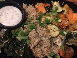 GARLIC ROASTED VEGETABLES
Garlic Roasted Vegetables with Braised Spinach and Brown Rice. Served with a Side of Our Tahini or White Sauce.
$19.00 V GF at Julia's Vegetarian Restaurant in Pacific Grove