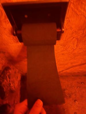 Black toilet paper! 😝  at Julia's Vegetarian Restaurant in Pacific Grove