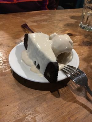Flourless Vegan Chocolate Cake with Vegan Ice Cream was OMG delicious and I think I sinned or something. LOL Soooo good. Save room.  at Julia's Vegetarian Restaurant in Pacific Grove