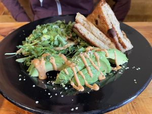 Green “Eggs” & Avocado  at Julia's Vegetarian Restaurant in Pacific Grove