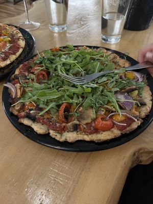 Gluten free vegan pizza   at Julia's Vegetarian Restaurant in Pacific Grove