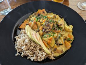 Yellow coconut curry at Julia's Vegetarian Restaurant in Pacific Grove