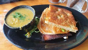 Bacon egg sandwich and broccoli soup at Julia's Vegetarian Restaurant in Pacific Grove
