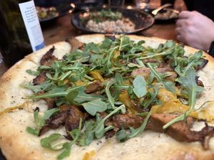 Flatbread with chanterelles   at Julia's Vegetarian Restaurant in Pacific Grove