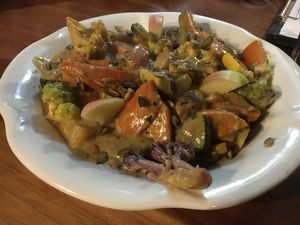 Coconut Yellow Curry Dish at Julia's Vegetarian Restaurant in Pacific Grove