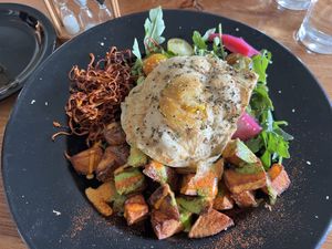 Cordycep brunch bowl for me  at Julia's Vegetarian Restaurant in Pacific Grove