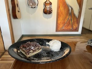 Pecan pie with vegan vanilla bean gelatoo  at Julia's Vegetarian Restaurant in Pacific Grove