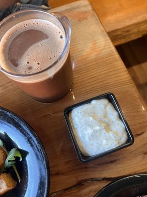 Vegan ranch and hot coco  at Julia's Vegetarian Restaurant in Pacific Grove
