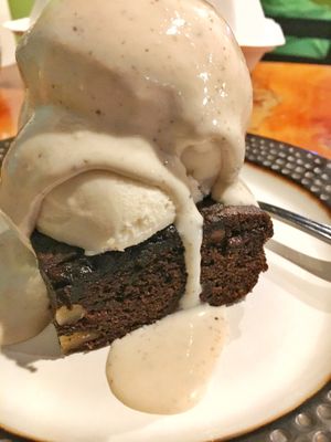 Brownie with soy ice cream  at Julia's Vegetarian Restaurant in Pacific Grove