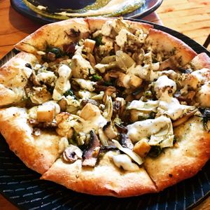 Vegan version of the California pizza  at Julia's Vegetarian Restaurant in Pacific Grove