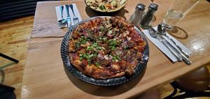 Vegan smokehouse pizza at Julia's Vegetarian Restaurant in Pacific Grove
