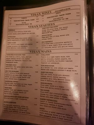 Separate vegan menu at Paco's in Perth