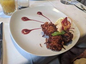 Vegan onion baji at Turmeric Gold in Coventry