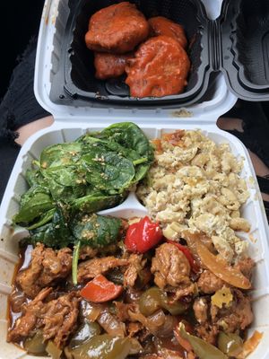 Buffalo nugs (very spicy but so good). Lush ribs (best thing eva) and Mac and cheese (bomb)   at The Land of Kush in Baltimore