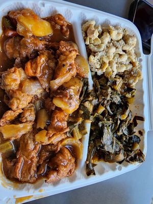 Kush BBQ ribs, collards, and mac. at The Land of Kush in Baltimore