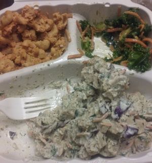 Chickun salad, mac and cheeze, kale salad at The Land of Kush in Baltimore