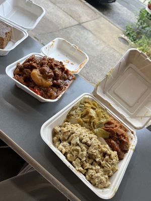 BBQ Ribs w/ Curry Cabbage, Sweet Potatos, and Mac & Cheese   at The Land of Kush in Baltimore