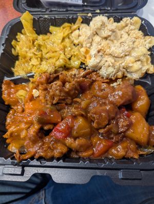 Ribs, mac and cheese, curry cabbage at The Land of Kush in Baltimore