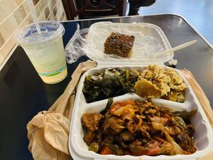 Kush bbq ribs, Mac and cheese, collard greens at The Land of Kush in Baltimore