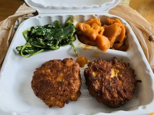 Crab cakes (said to be the best vegan crab cakes)- I’m a fan! at The Land of Kush in Baltimore