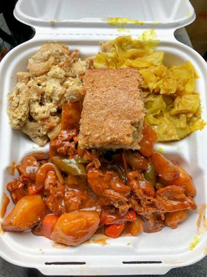 ribs, mac & cheese, cabbage and corn bread🤤 at The Land of Kush in Baltimore