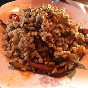 wok with rice and vegetables at Prana Bar Natural in El Chalten