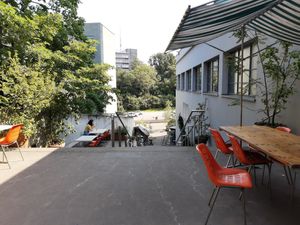 Outside seating in the back at Markthalle in Basel