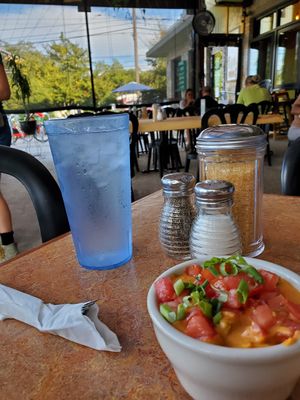 Chips n' Queso on the patio! at Bouldin Creek Cafe in Austin