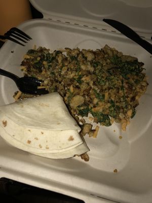 Vegan tofu scramble with vegan cheese shreds 👍🏼  at Bouldin Creek Cafe in Austin