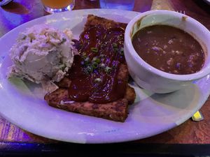 BBQ plate with the absolute best potato salad #Veganuary at Bouldin Creek Cafe in Austin